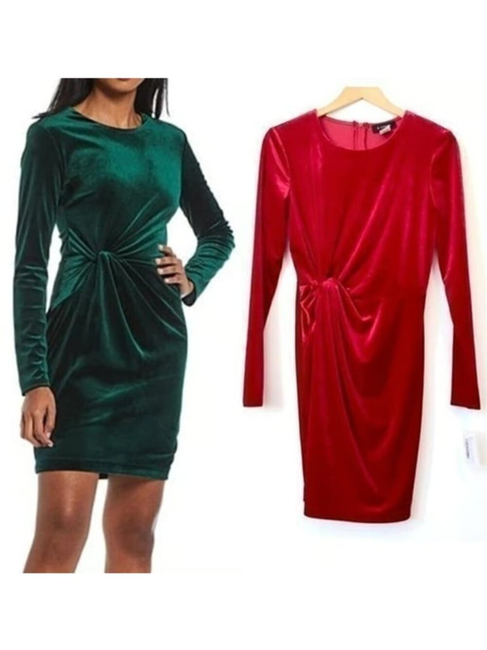 NEW NWT B. DARLIN Long Sleeve Knot Side Velvet Sheath Dress Red Party Mini 7 / 8